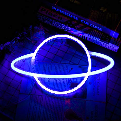 Hangrow Planet Neon Light, Acryl Neon Schild LED Schild für Wanddekoration, USB-Aufladung/Akku, Planet Nachtlampe Neon Bar Schild Leuchten Buchstaben Wandleuchten, LED Deko Neon Schilder (Blau) von Hangrow