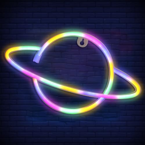 Hangrow Planet Neon Light, Acryl Neon Schild LED für Wanddekoration, USB-Aufladung/Akku, Nachtlampe Neon Bar Leuchten Buchstaben Wandleuchten, Gaming (Planet - Bunt Lichter) von Hangrow