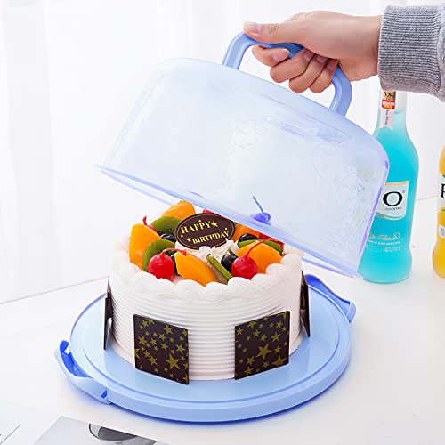 Hangrow Runde Kuchenträger mit Haube und Tragegriff, 10 Zoll Transparentes PP Kuchen-Transportbox, Kuchenbox Mit Verschlussschnalle für Kuchen, 25 x 12.5 cm (Blau) von Hangrow