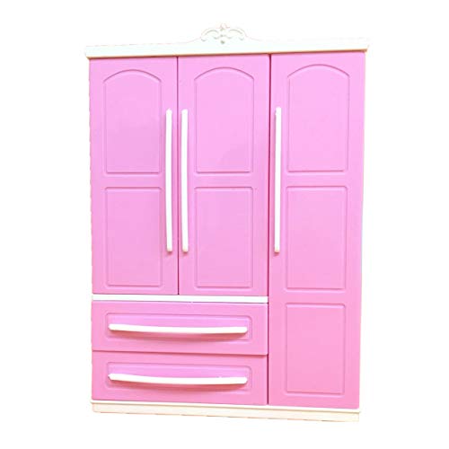 Dreitüriger rosa moderner Kleiderschrank für Spielset für Barbi-Möbel kann Schuhe Kleidung Accessoires mit Dressing Mädchen Spielzeug großes Garn setzen von Hangsu