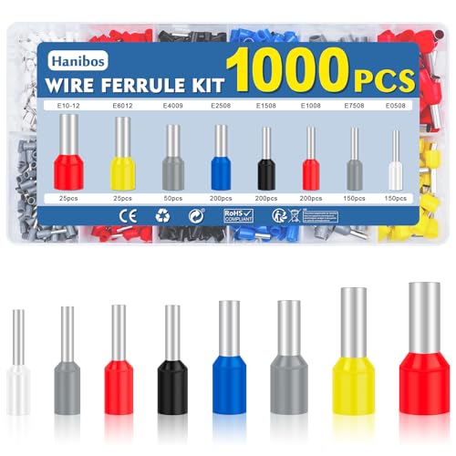 1000 Stück Aderendhülsen Set, Hanibos 0.5-10mm² (22-7 AWG) Isolierte Aderhülsen Kabelhülsen Aderendhülsen Sortiment für Drahtverbindung von Hanibos