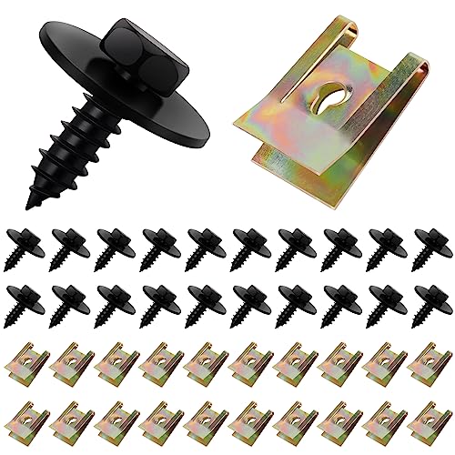 20 Sätze Blechmutter Schraube Mutter Clip Kit, Hanibos Feder Blechnmutter und U Typ Karosserieschrauben, Kotflügelclip Blechmuttern Befestigung Clips für Auto von Hanibos