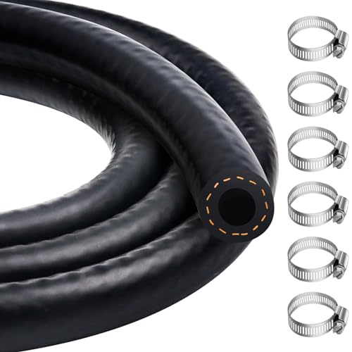 Hanibos Benzinschlauch 4 mm Kraftstoffschlauch 1 Meter Dieselschlauch mit 6 Stücke Schlauchschellen Verdickten Kraftstoffgasleitung für Auto Traktor Kleine Motoren von Hanibos