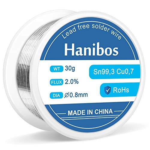 Lötzinn 0,8 mm 30g, Hanibos Lötzinn mit Flussmittel Sn99,3 Cu0,7 Lötdraht mit Kolophoniumkern zum Elektrolöten und Heimwerken von Hanibos