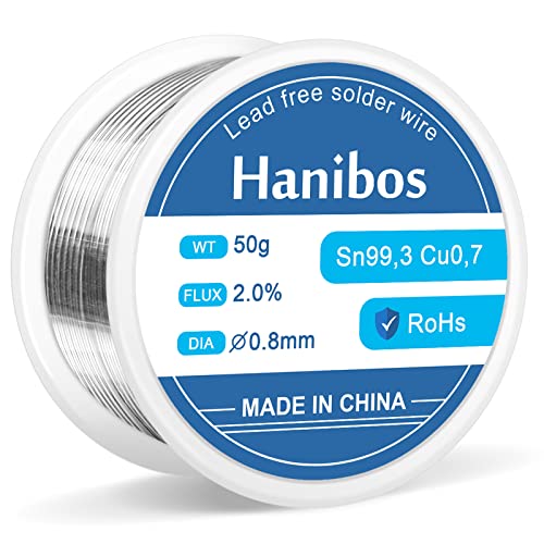Lötzinn 0,8 mm, Hanibos Lötzinn mit Flussmittel Lötdraht mit Kolophoniumkern zum Elektrolöten und Heimwerken (ca.50g) von Hanibos