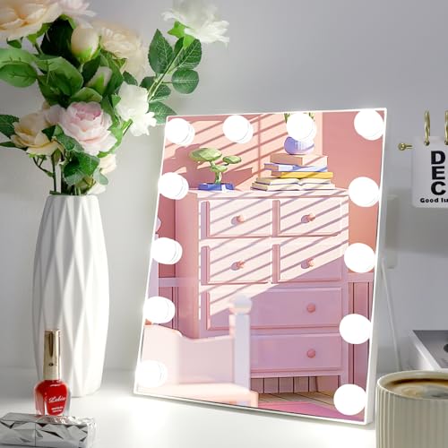 Haniyoo Spiegel Schminkspiegel mit Beleuchtung,Schminkspiegel mit 12 LED Licht,3 Farbtemperatur Verstellbares,Touch Control,für Schlafzimmer Schminktisch,Weiß von Haniyoo