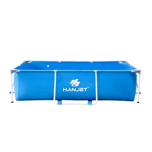 Hanjet Steel Frame Pool Set PE Schwimmbecken Aufstellpool Gartenpool umweltfreundlich Sommer Swimingpool Stahlrahmenpool Planschbecken für Außenbereich Hinterhof, eckig, Blau (260x170x65cm) von Hanjet HJ