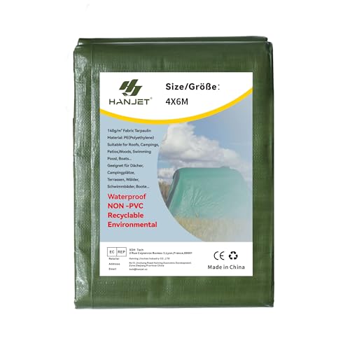 HanjetHJ Grün 140g Stoff Tarps Wasserdicht Mehrzweck Zeltteppich Vorzeltteppich Vorzeltboden für Ourdoor Camping Schutzplane (4x6m) von Hanjet HJ