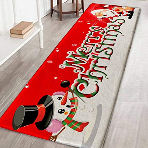 Hankyky Weihnachtsteppich 3D Rutschfest Weihnachtsmann & Reh Weihnachtsbaum Schneemann Weihnachtsdruck Teppich Wohnzimmer Boden Küche Badezimmer Teppich von Hankyky