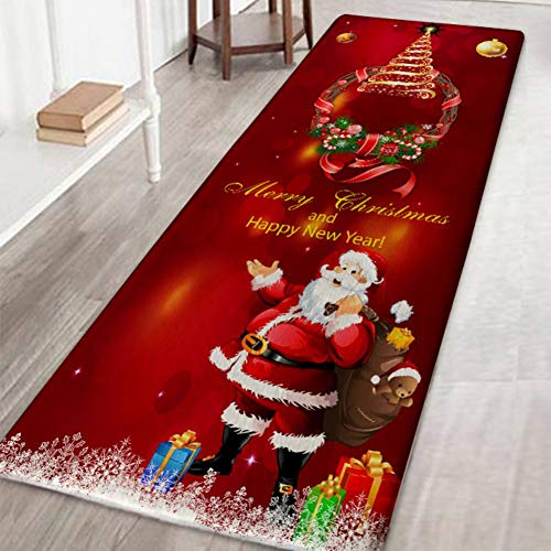 Hankyky Weihnachtsteppich 3D Rutschfest Weihnachtsmann & Reh Weihnachtsbaum Schneemann Weihnachtsdruck Teppich Wohnzimmer Boden Küche Badezimmer Teppich von Hankyky