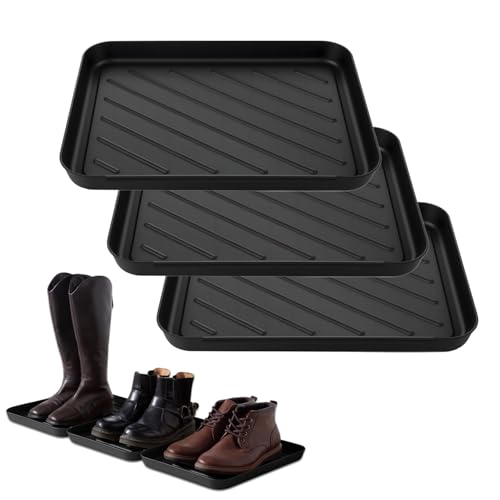 Hanlintk ​Kunststoff-Stiefel- und Schuhmatten-Trays mit erhöhtem Rand – Set aus 3 für Eingangsbereiche, Decks und Patios von Hanlintk