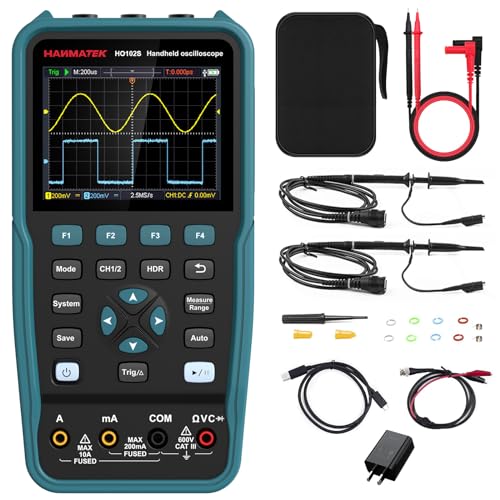 HANMATEK 3 in 1 Handheld Oszilloskop Multimeter 100MHz Wellenformgenerator Oszilloskop mit 2 Kanälen 3,5"TFT, HO102S Professionelles Oszilloskop Multimeter mit Speicherfunktion von HANMATEK