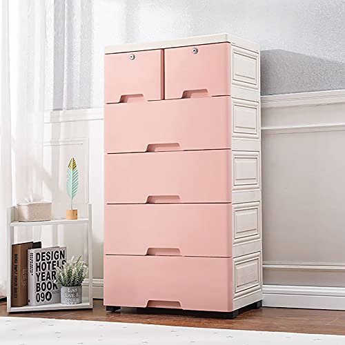 6-Schublade Kunststoff Kommode Aufbewahrungsschrank, Stapelbare Boden Schrank Kommode Organizer mit Schloss, Freistehende Schrank Organizer Einheit für Home Office Schlafzimmer Badezimmer (Rosa) von Hanmorfarbi