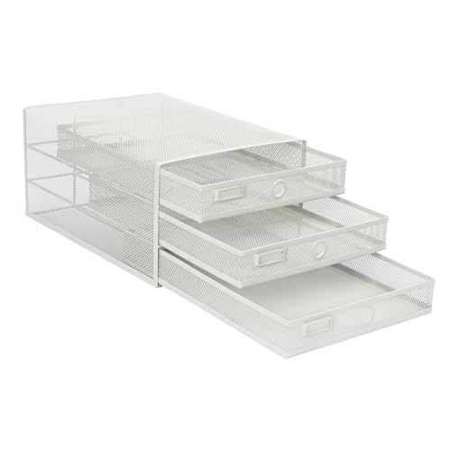 Hanmorfarbi 3-Schubladen-Aktenschrank, 35,5 x 25,5 x 17 cm Metallgitter-Schreibtischorganizer, A4-Ablagefächer, Schreibtisch-Schubladenorganizer(Weiß, 3 Schichten) von Hanmorfarbi