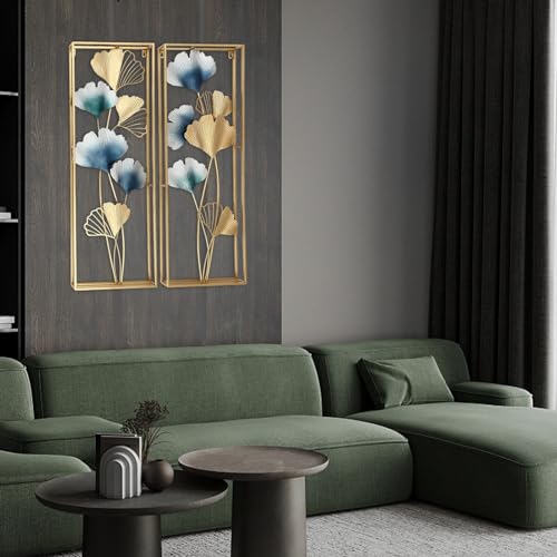 Hanmorfarbi 3D Ginkgo Blatt Wand Dekor Set von 2,31 * 85cm Moderne Wanddekoration Metall, Metallbild Wohnzimmer Dekoration, Wandskulptur Wanddekoration für Wohnzimmer Schlafzimmer Esszimmer von Hanmorfarbi