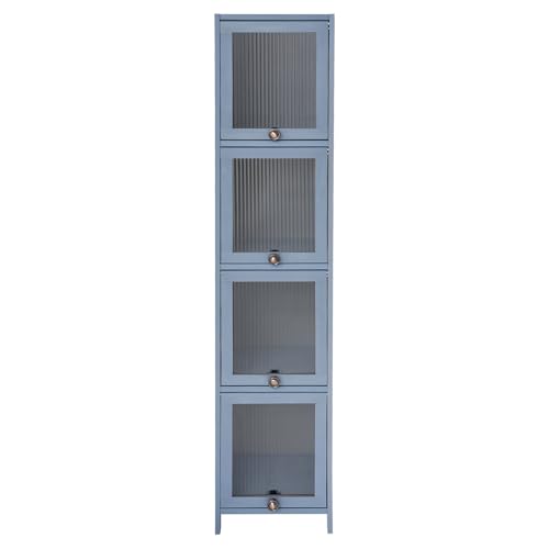Hanmorfarbi 4-StöCkiger Bambus-Aufbewahrungsschrank Mit KlapptüRen – 30 * 33 * 140cm Kompakter Eckschrank, Geeignet FüR Badezimmer, KüChe Und Wohnzimmer (Grau) von Hanmorfarbi