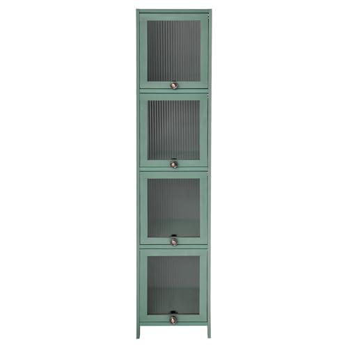 Hanmorfarbi 4-StöCkiger Bambus-Aufbewahrungsschrank Mit KlapptüRen – 30 * 33 * 140cm Kompakter Eckschrank, Geeignet FüR Badezimmer, KüChe Und Wohnzimmer (Grün) von Hanmorfarbi