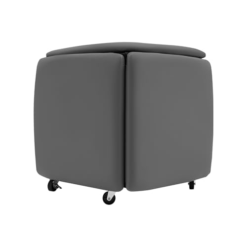 Hanmorfarbi 5-in-1 Stapelbarer Sofa Hocker Set mit Rädern, Multifunktionaler Klapphocker aus Carbon Steel, 165kg Tragkraft Sitzwürfel Hocker für Wohnzimmer/Schlafzimmer (Leder, Grau) von Hanmorfarbi