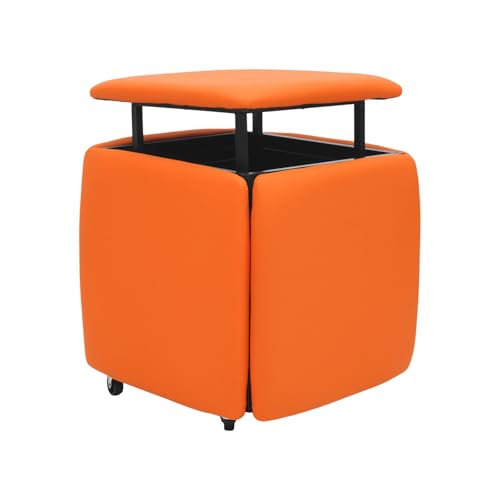 Hanmorfarbi 5-in-1 Stapelbarer Sofa Hocker Set mit Rädern, Multifunktionaler Klapphocker aus Carbon Steel, 165kg Tragkraft Sitzwürfel Hocker für Wohnzimmer/Schlafzimmer (Leder, Orange) von Hanmorfarbi
