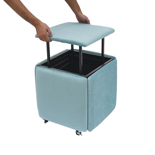 Hanmorfarbi 5-in-1 Stapelbarer Sofa Hocker Set mit Rädern, Multifunktionaler Klapphocker aus Carbon Steel, 165kg Tragkraft Sitzwürfel Hocker für Wohnzimmer/Schlafzimmer (Samt, Blau) von Hanmorfarbi