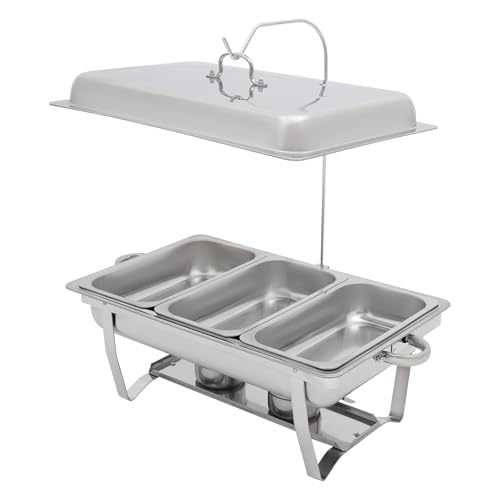 Hanmorfarbi Chafing Dish Buffet-Set, Edelstahl-Speisekocher mit 3 Fächern, Quadratischer Speisekocher 56x35.5cm, 9L Buffet-Speisekocher mit Aufhängevorrichtung Hanmorfarbi Chafing Dish Buffet-Set, Edelstahl-Speisekocher mit 3 Fächern, Quadratischer Speisekocher 56x35.5cm, 9L Buffet-Speisekocher mit Aufhängevorrichtung von Hanmorfarbi