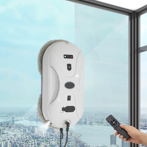 Hanmorfarbi Intelligent Fensterputzroboter, 3000Pa Automatischer Fensterputzer mit 80ml Tank,Fernbedienung,Stromausfallschutz Fensterreiniger Roboter für Glas/Fliesen/Spiegel,10 Tüchern (Weiß) von Hanmorfarbi