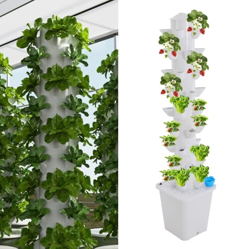 Hanmorfarbi Vertikaler Hydroponischer Turm, Home Smart Gemüseanbauer, Torffreier Salat-Anbauturm, 45 LöCher Hydroponic Growing System Rain Shower Columns von Hanmorfarbi