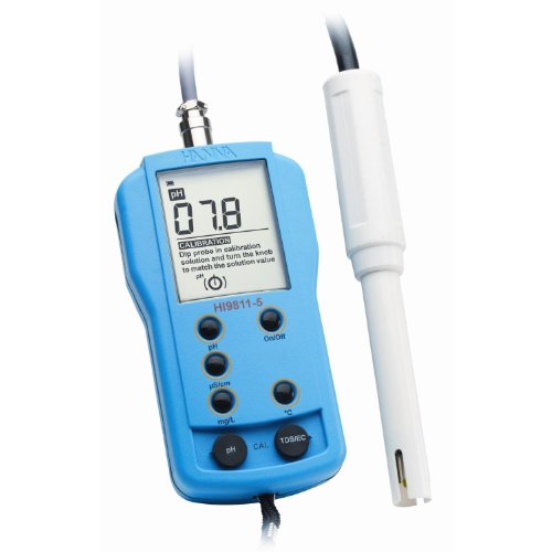 pH/EC/TDS/°C-Meter (6000 µS/cm, 3000 mg/l) mit Sonde HI 1285-5, 1 m Kabel, DIN, Kalibrierlösungen, Batterie von Hanna Instruments