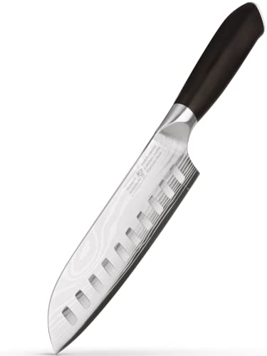 Hannah's Homebrand Santoku Messer & Sushi Messer - verblüffend scharfes Küchenmesser 18 cm Klinge - 100% Ebenholz - Damastoptik von Hannah's Homebrand