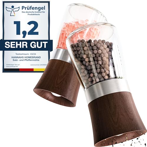 Hannah's Homebrand - Salz und Pfeffermühle Holz mit Keramikmahlwerk - robuste Salzmühle für grobes Salz - ohne Inhalt (2er) von Hannah's Homebrand