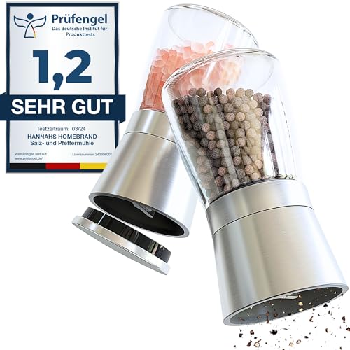 Hannah's Homebrand - Salz und Pfeffermühle mit Keramikmahlwerk - robuste Salzmühle für grobes Salz - ohne Inhalt (2er) von Hannah's Homebrand