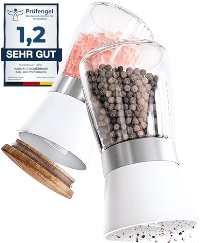 Hannah's Homebrand - Salzmühle für grobes Salz - Pfeffermühle Keramikmahlwerk ohne Inhalt (2er) von Hannah's Homebrand
