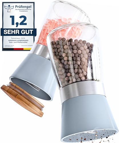 Hannah's Homebrand - Salz und Pfeffermühle mit Keramikmahlwerk - robuste Salzmühle für grobes Salz - ohne Inhalt (2er) von Hannah's Homebrand