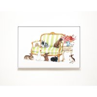 Kaninchen Kunstdruck Vintage Möbel Illustration, A3 Format von HannahFarrs