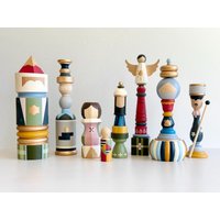 8-Teilige Weihnachtskrippe - Moderne Handbemalte Mit Weißem Engel von HannahMerrellDesigns