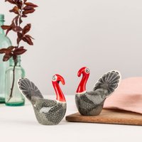 Handgefertigte Keramik Türkei Salz Und Pfeffer Streuer, in Der Uk Von Hannah Turner Entworfen. Geschenk Boxed Truthahn Menage Geschenk, Retro Vögel von HannahTurnerShop