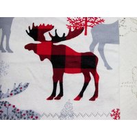 Extragroße Empfangsdecke - Elch & Bäume Mit Red Buffalo Karo Design Flanell Babydecke Baby Geschenk Hannahs Gehöft2 von HannahsHomestead2