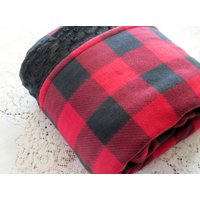 Gefütterte Fleecedecke Mit Schwarzem Minky Auf Der Rückseite - Rot & Schwarz Buffalo Plaid Cottage Holzfäller Rustikale Größenoptionen von HannahsHomestead2