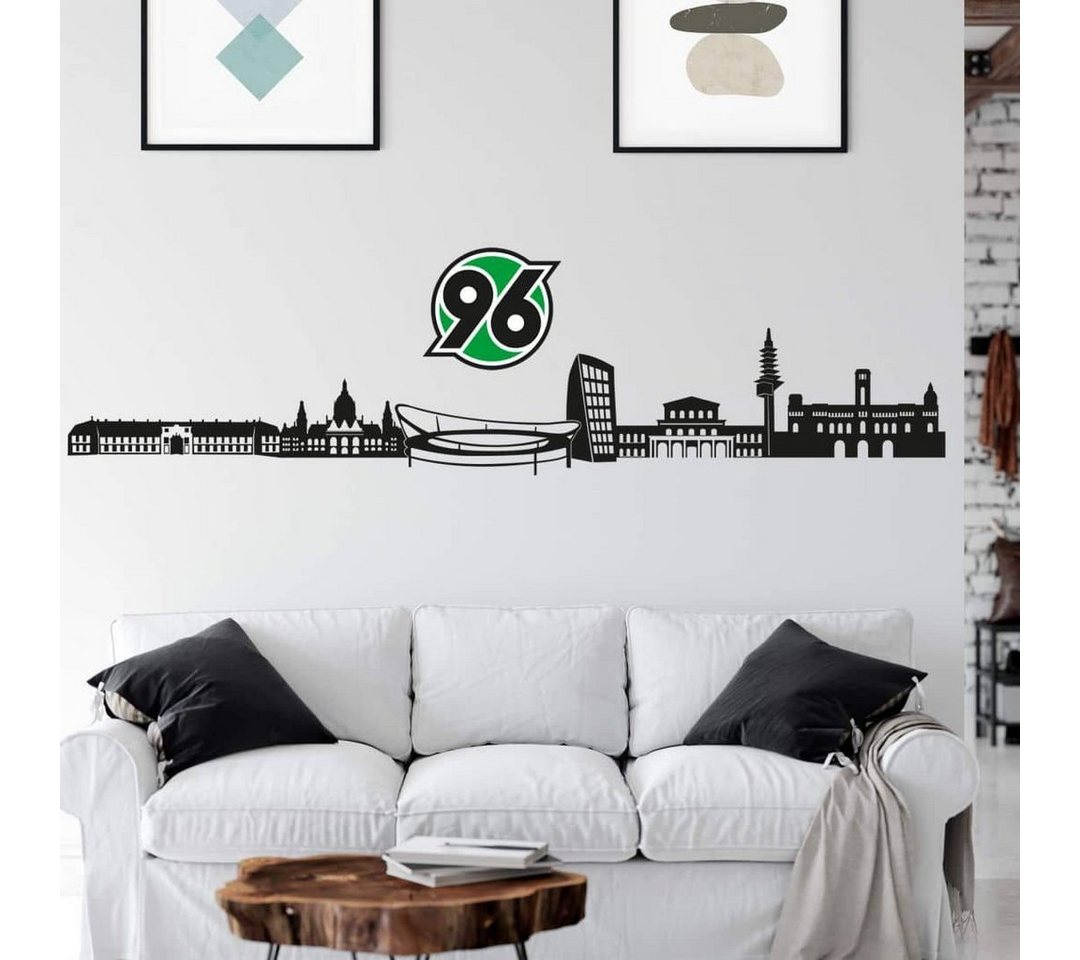 Hannover 96 Wandtattoo Fußball Wandtattoo Hannover 96 Stadt Skyline Schwarz Retro Deko Logo Rund, Wandbild selbstklebend, entfernbar von Hannover 96