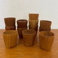 1/2 Set Mit 6 Eierbechern Aus Teak Holz Made in Denmark 60Er Mid Century Vintage von HannoverVintagestore
