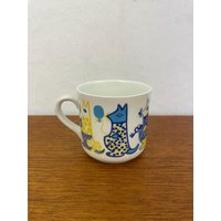 Arabia Känguru Tasse/Kaffeebecher in Blau Und Gelb Made Finland 70Er Mid Century Vintage von HannoverVintagestore