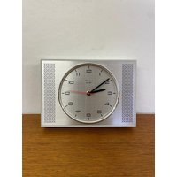 Blessing Electric Uhr/Wanduhr Aus Kunststoff in Silber Ohne Glas 70Er Mid Century Vintage von HannoverVintagestore