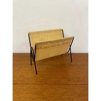Briefhalter Aus Stroh Und Mit Schwarzem Metallgestell 60Er Mid Century Vintage von HannoverVintagestore