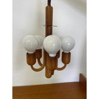 Domus Deckenlampe/Kronleuchter Aus Teakholz Mit 5 Armen Und Seilzug 60Er Mid Century Vintage von HannoverVintagestore