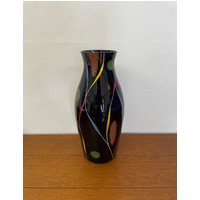 Große Arnstadt Vase Aus Glas in Schwarz Mit Gelb, Rot, Blau Und Grün 60Er Mid Century Vintage von HannoverVintagestore