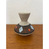 Kleine Ü Keramik Vase Mit Orange Und Blau 60Er Mid Century Vintage von HannoverVintagestore