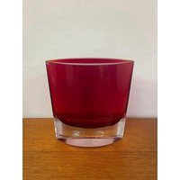 Krosno Glasvase/Vase Aus Massivem Glas in Rot 80Er Vintage von HannoverVintagestore