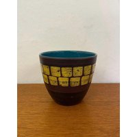 Mid Century Carsten Tönnieshof Blumentopf/Übertopf in Braun, Gelb Und Blau 60Er Vintage von HannoverVintagestore