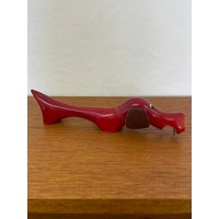 Mid Century Dackel Flaschenöffner Aus Holz & Leder 70Er Hund Rot Vintage von HannoverVintagestore