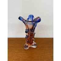 Mstisov Murano Glas Vase Von Karel Zemek in Orange Und Blau 60Er Mid Century Vintage von HannoverVintagestore